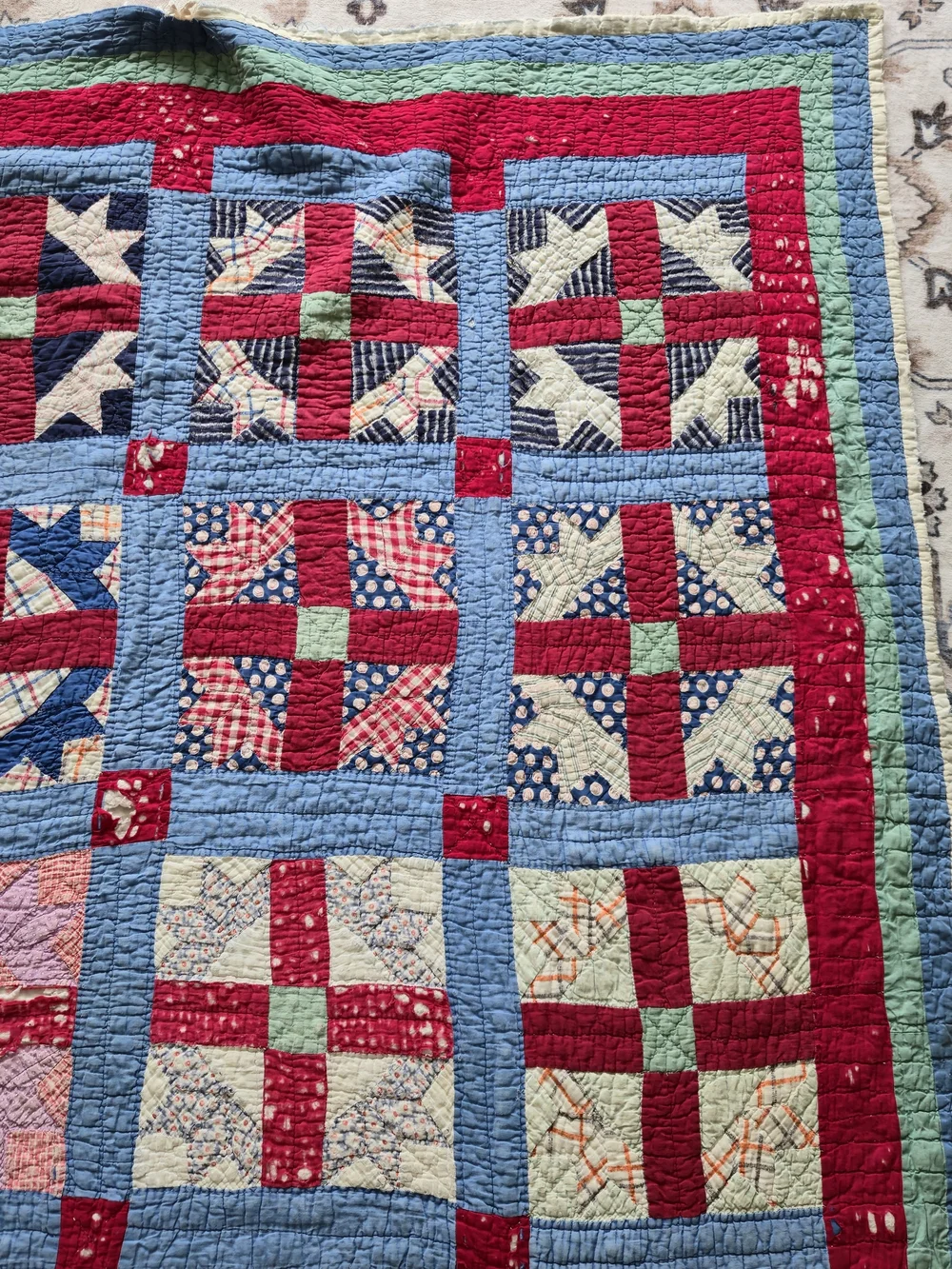 Vintage 1930s-40s Feedsack Churn Dash Cutter Quilt